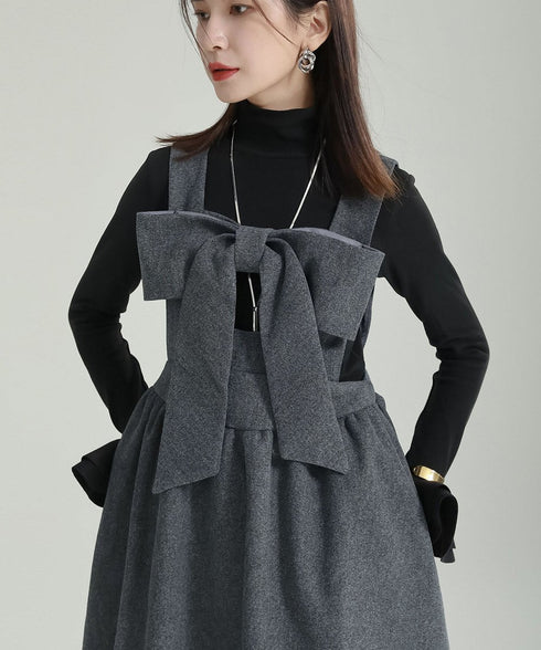 Bow Strap Wool Dress